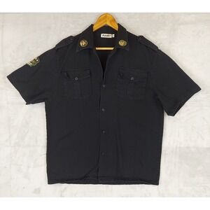 Planet USA Army Military Shirt Mens XL Black Button Up Short Sleeve USA Made